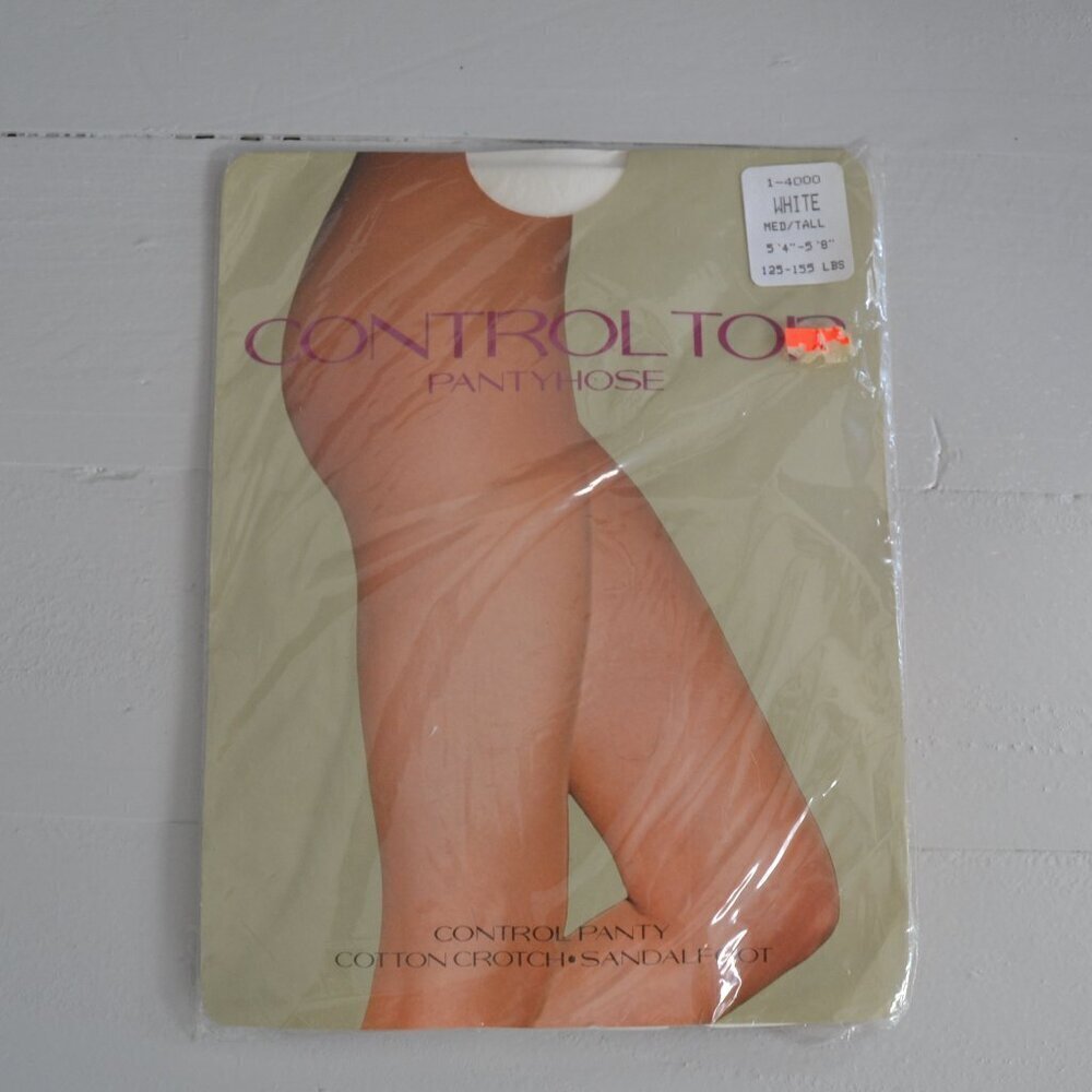 Control Top Pantyhose White Medium/Tall Vintage JC Penney Shaper Made In USA NWT